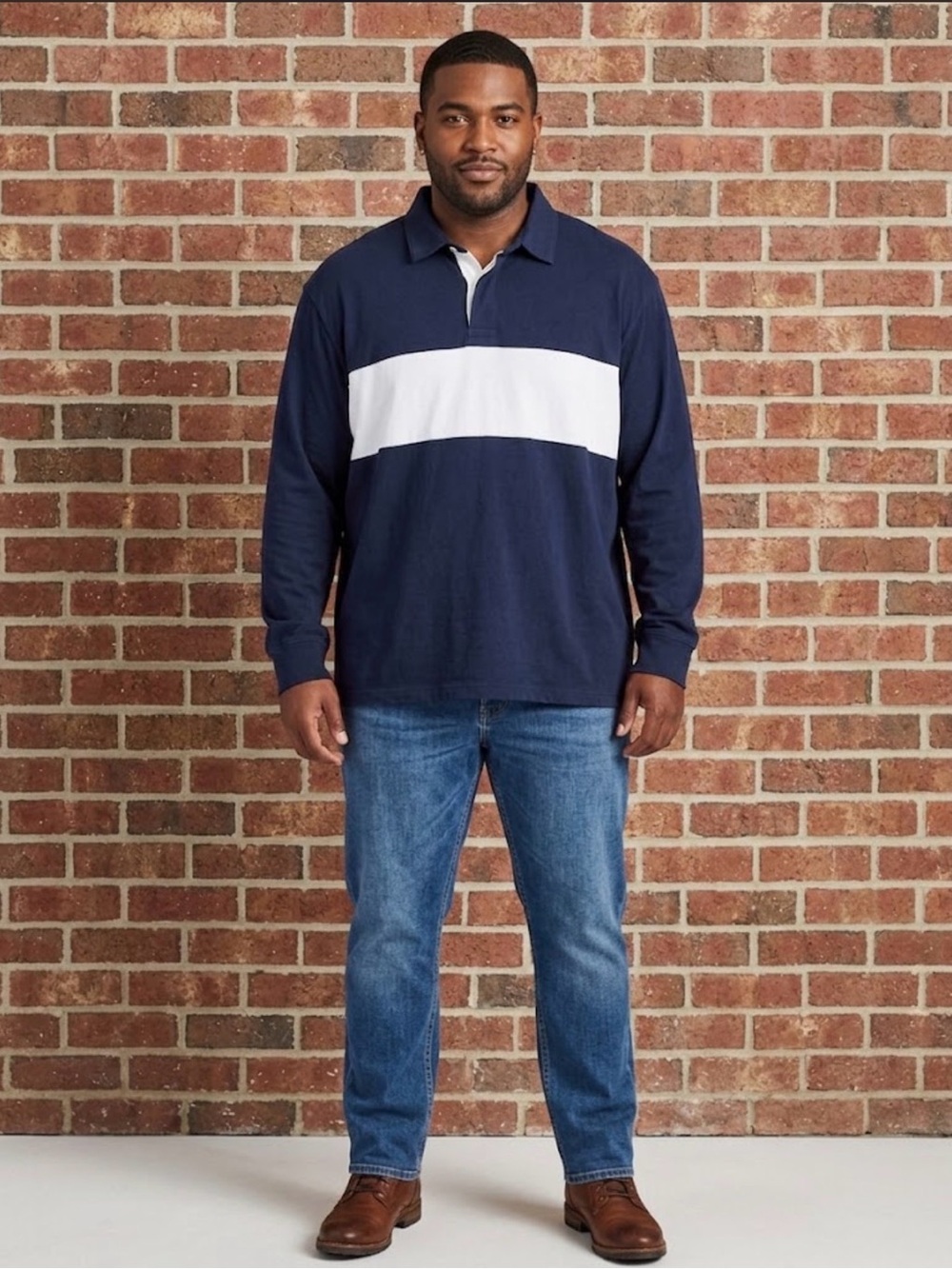 Goodfellow & Co Men's Long Sleeve Rugby Polo Shirt Navy Size XXL 2X Cotton Sport